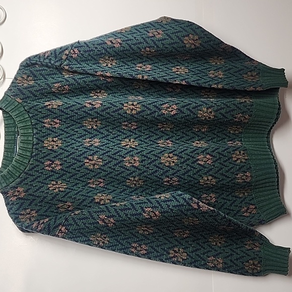 Chaps Ralph Lauren Vintage 90s Green, Beige & Navy Patterned Unisex Sweater Sz L - Picture 1 of 6